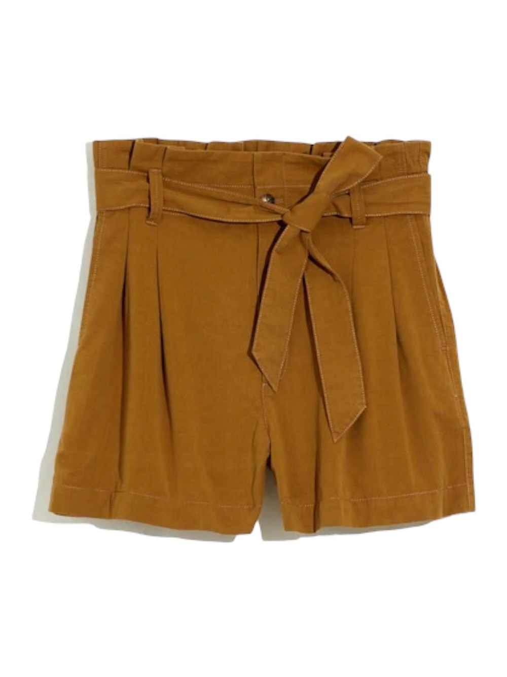 Madewell High-Rise Paperbag Shorts in Dried Cedar 10 Tie-Waist Pleated Camel